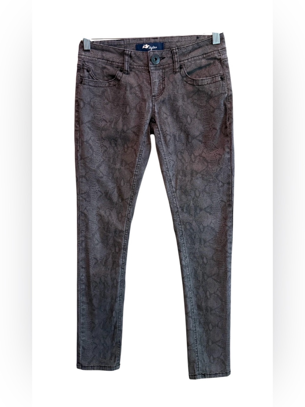 Gray Snake-Print Skinny Jeans